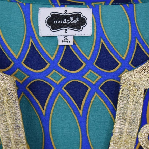 Mud Pie Women's Embroidered Tunic Size Small Flare Sleeve Cover Up Blouse Teal - Picture 6 of 13